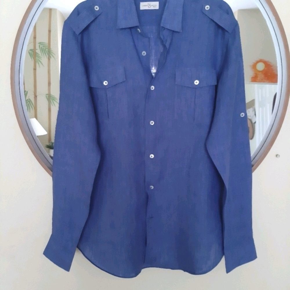 UMBERTO BILANCIONI 100% LINEN SHIRT  KALIAK BLUE   ITALIAN Sz 50/US40 #0…